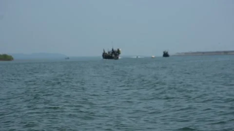 Wide River View from Midstream with Distant Shoreline Stock Footage 331703323