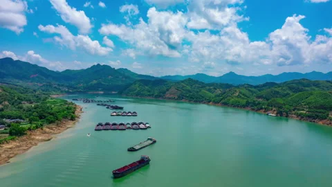 Wide Rivers Under Blue Sky and Clouds Aerial Timelapse Aerial Timelapse Stock Footage 320626090