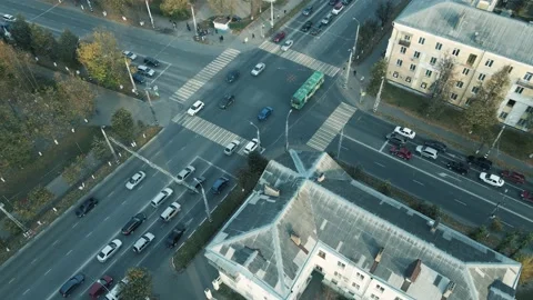 A wide road intersection in the morning with a large number of cars in the city Stock Footage 150800616