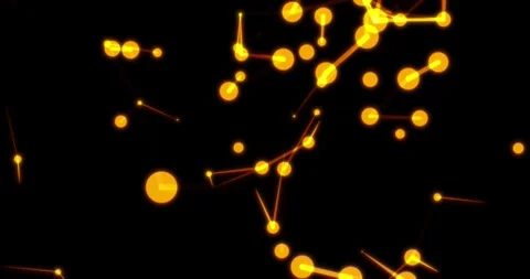 A wide rotation around a dense cluster of glowing golden plexus dots Vidéo 345846640