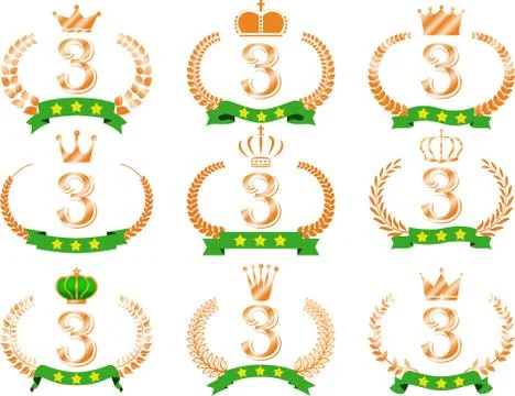 Wide Round frame of Copper laurel and crown and Ribbon 3 set Stock Illustration