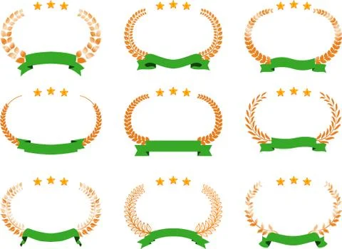 Wide Round frame of Copper three star laurel and Ribbon set Stock Illustration