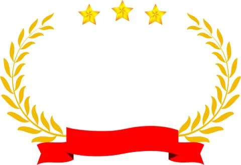 Wide Round frame of Gold three star laurel and Ribbon Stock Illustration