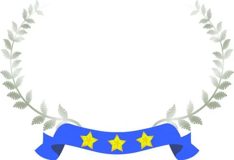 Wide Round frame of Silver laurel and three star Ribbon Stock Illustration