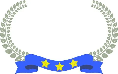 Wide Round frame of Silver laurel and three star Ribbon Stock Illustration