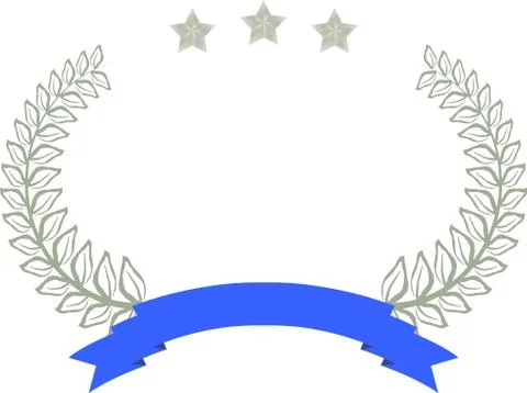 Wide Round frame of Sliver three star laurel and Ribbon Stock Illustration