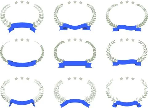 Wide Round frame of Sliver three star laurel and Ribbon set Ilustración de archivo