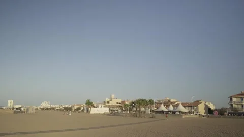 Wide Sandy Beach Coastline and Resort Hotels in Valras Plage France Stock Footage 342438277