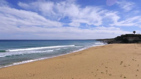 Wide sandy Helios beach in Lido di Noto, Sicily Stock Footage
