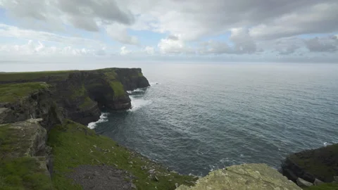 Wide Scenic View of Cliffs of Moher on Sunny day Stock Footage 169886192
