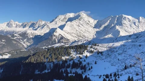 Wide scenic view of the Massif du Mont Blanc in the French Alps during winter Stock Footage 346676295