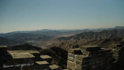 Wide Scenic View from Mutianyu Section of Great Wall Over Mountains in Beijing Stock Footage 345826462