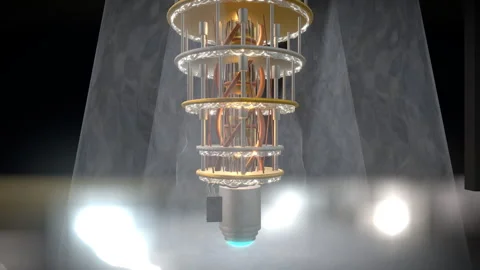 Wide seamless 360-degree circular orbit wrapping around a quantum computer, 4K Stock Footage 340409833