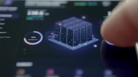 Wide Server Energy Dashboard With Cost Gauges And Rack Visualization 4K Stock Footage 341861016