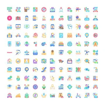 Wide set of modern linear ui web icons 스톡 일러스트