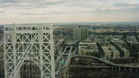 Wide shot on 4k RED camera on helicopter. Aerial view of passing the George Wash Stock Footage 199459051