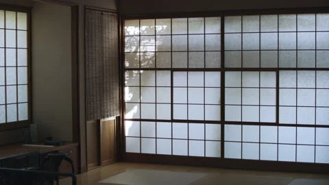 Wide shot on 4k RED camera.
Woman in kimono opening a screen door and entering a Stock Footage 199460435