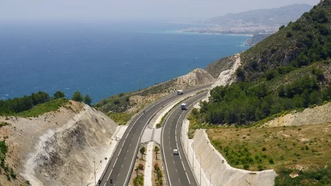 Wide Shot, Aerial View, Lockdown, 20 Seconds Or Greater, Highway, Traffic, Car, Stock Footage 95857188