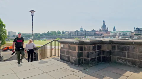Wide shot of the Augustus Bridge. Stock Footage 327971728