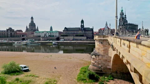 Wide shot of the Augustus Bridge. Stock Footage 327972239