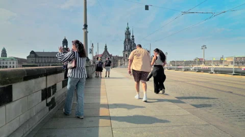 Wide shot of the Augustus Bridge. Stock Footage 327972269