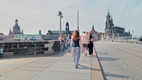 Wide shot of the Augustus Bridge. Stock Footage 327972305