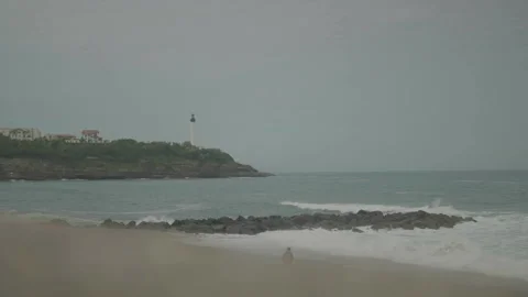 Wide shot of Biarritz lighthouse Video stock 342925535
