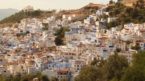Wide Shot Blue Chefchaouen Town 動画素材 93042653