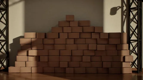 Wide shot of brown cardboard boxes in a warehouse. Stock Footage 336761944
