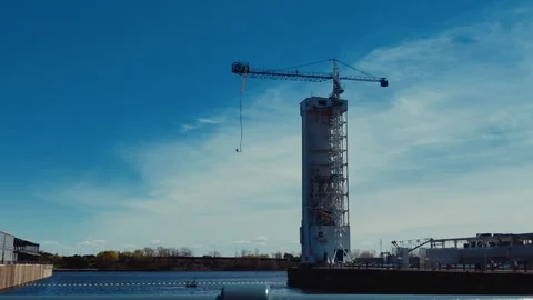 Wide Shot of Bungee Jumping at Old Port of Montreal Stock Footage 334869640