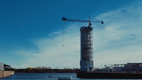 Wide Shot of Bungee Jumping at Old Port of Montreal no sounds Stock Footage 335230684