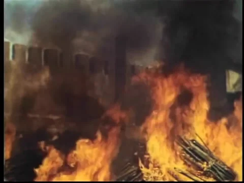 Wide shot burning stake Stock Footage 260248933