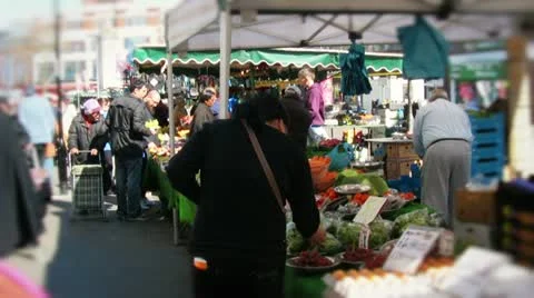 Wide shot of a busy urban market Stock Footage