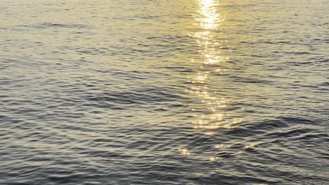 Wide shot of calm ocean waves surface at sunset Stock Footage 191601893