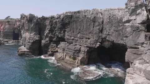 A wide shot of the cliff face at Boca Do Inferno, Cascais, Portugal. Stock Footage 277492989