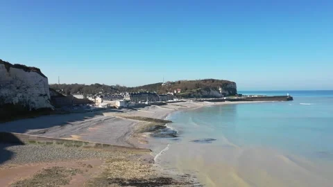 Wide shot of the coastal town of Saint-Valery-en-Caux in Normandy, France Stock Footage 346665053