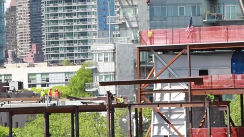 Wide shot construction workers, new york 库存影片 242452475