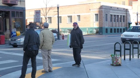 Wide Shot, Crazy Guy And Pedestrians, Boise Video stock 86781577
