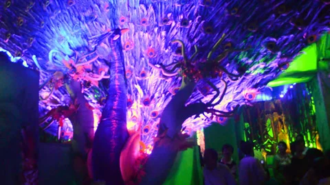 Wide shot of decoration inside Durga puja pandal. Vidéo 294198552