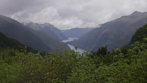 Wide shot of Doubtful Sounds view point Stock Footage 327764754