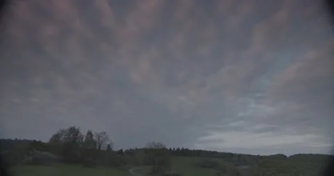 Wide Shot Dramatic Cloudy Sky Over Rural Meadow And Forest Poland Evening Stock Footage 330172331