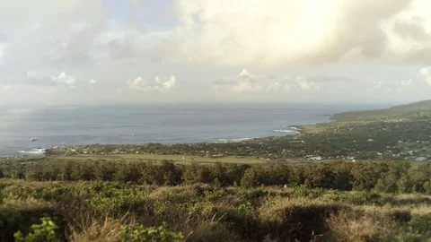 Wide shot of Easter Island Coastline Stock Footage 77167795