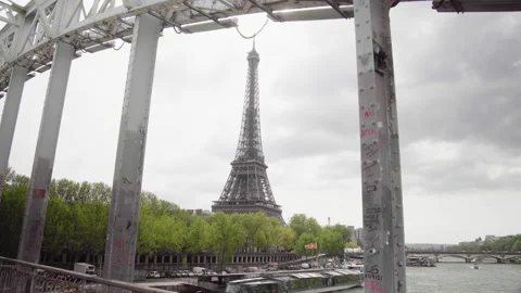 Wide Shot Of The Eiffel Tower In Paris, France View From a bridge With The Stock Footage 205857532