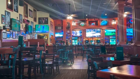 Wide shot of Empty Bar or Restaurant - Davenport, Iowa - June 15, 2024 Stock Footage 277771878