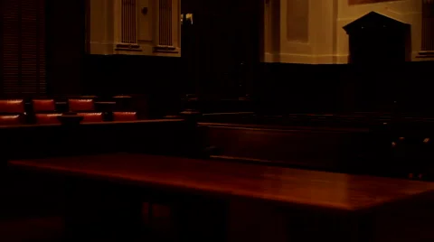 Wide Shot of Empty New York Courtroom Pan to Right HD Video Stock Footage 64384064