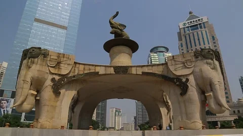 Wide Shot of Five Elephant Statue - Nanning, China Stock Footage 43345755