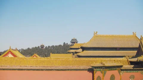 Wide Shot of Forbidden City Rooftops and Distant Pavilions in Beijing, China Stock Footage 345832070