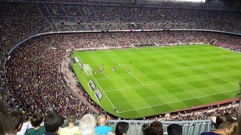 Wide Shot Of A Game At Camp Nou, FC Barcelona, Spain Stock Footage