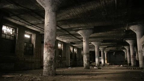 Wide shot of graffiti pillars handheld Stock Footage 89944900