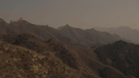 Wide Shot of Great Wall of China Stretching Across Jinshanling Hills Near Hebei Stock Footage 345679031